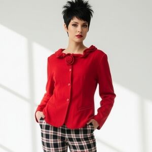Vintage 80s 90s Red Ruffle Rosette Shirt Jacket